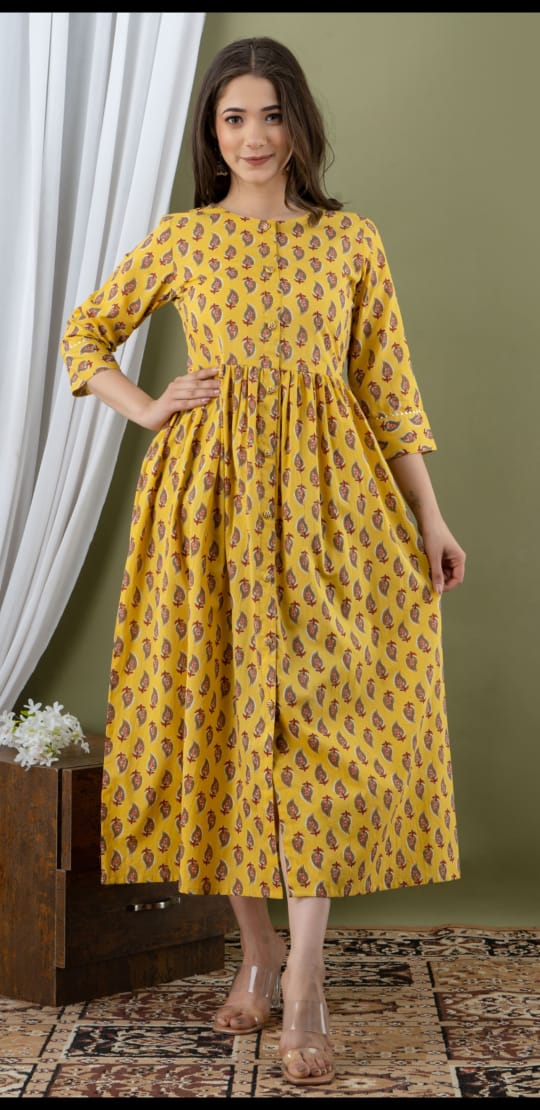 Yellow Summer Cotton 3/4 Frock