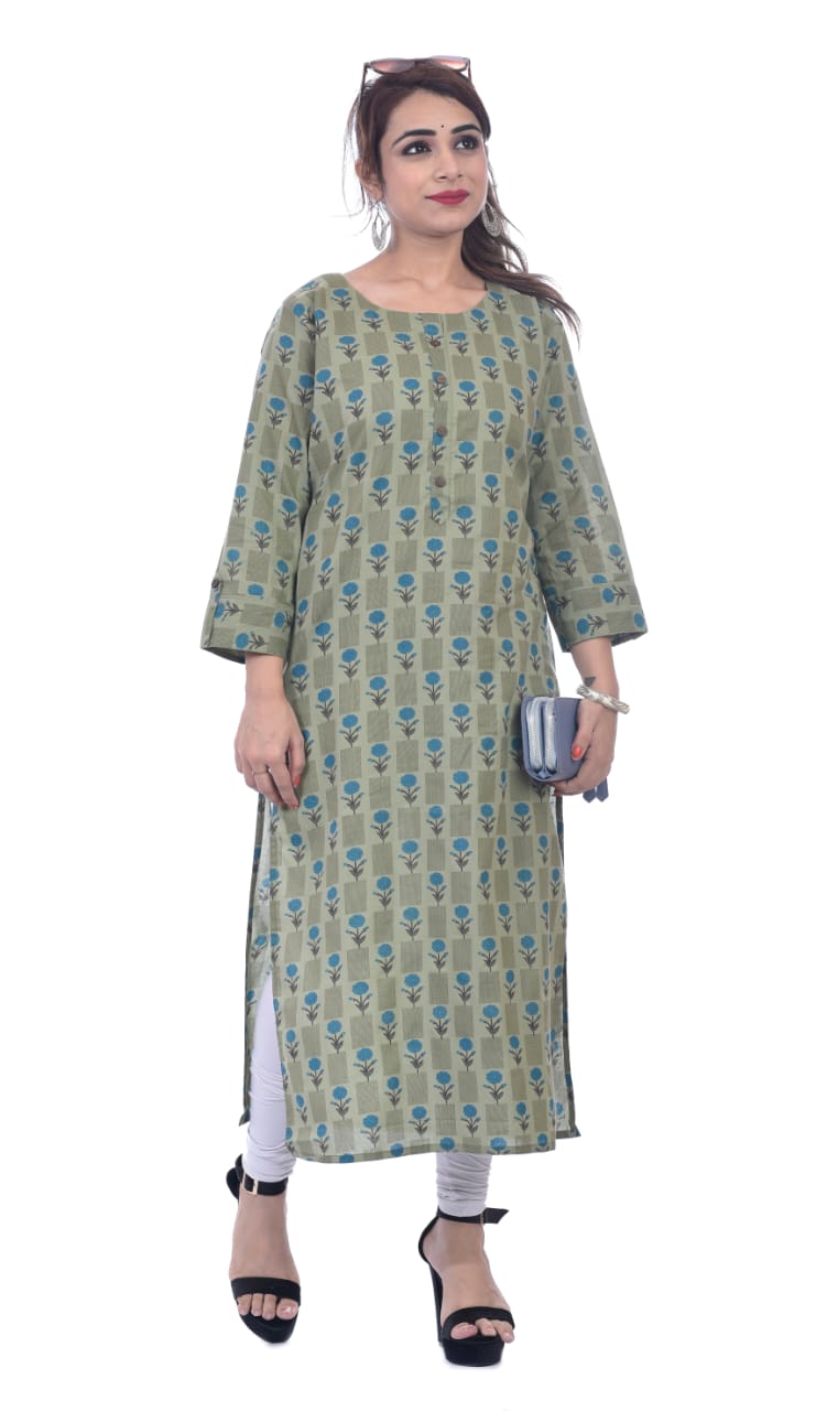 Green Cambric Cotton Kurti