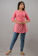 Load image into Gallery viewer, Peach Cotton Short Kurti
