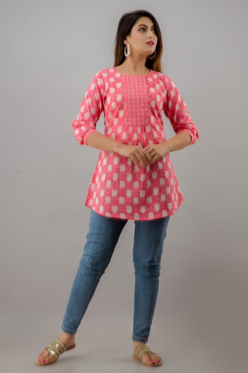 Peach Cotton Short Kurti