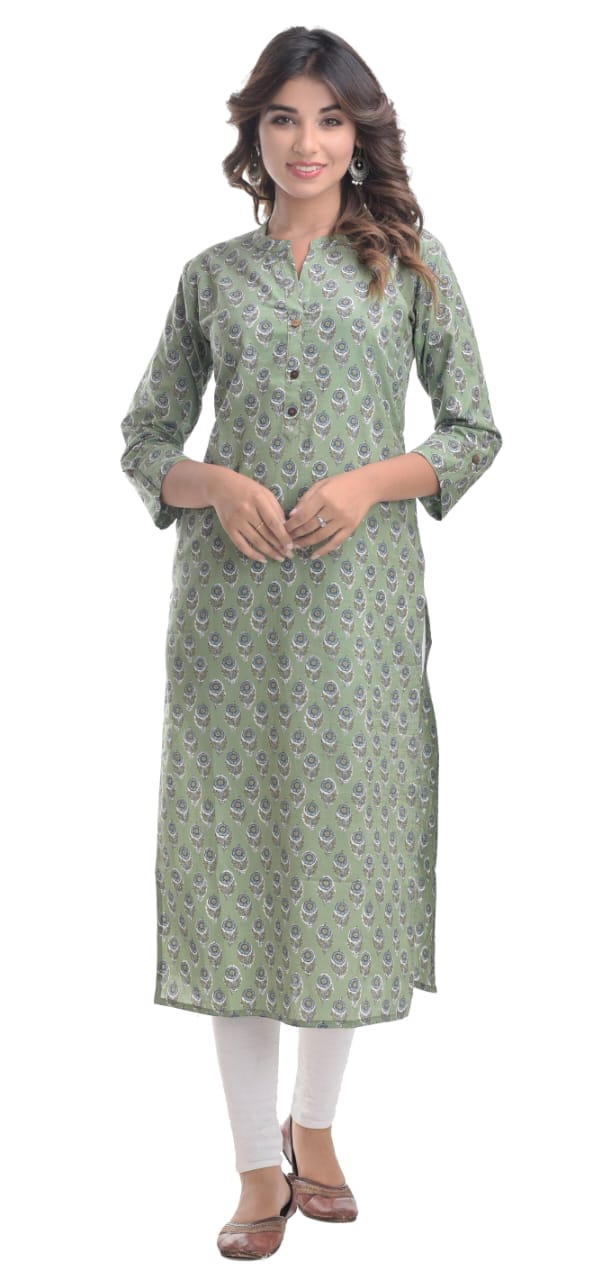 Olive Green Cotton Kurti