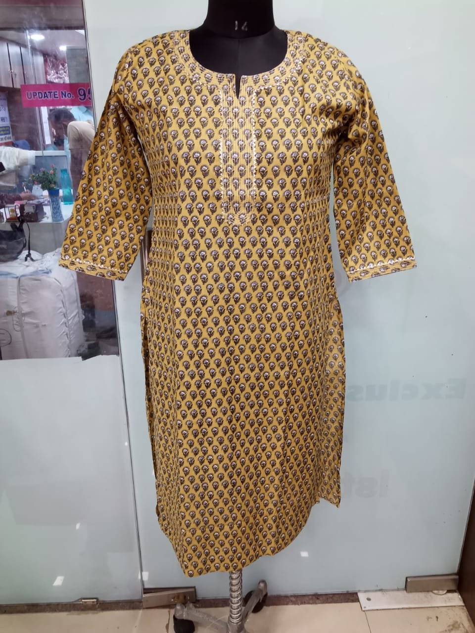 Mustard Straight Kurti Cambric Cotton