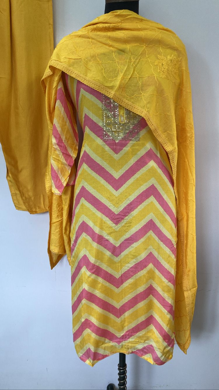 Yellow Designer Muslin Full Set