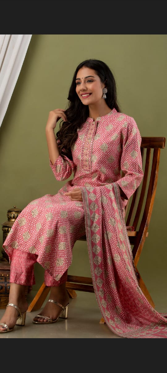 Trendy Pink Muslin Full Set with Gota Pati Work