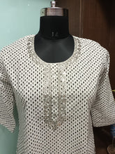 Load image into Gallery viewer, Sliver Printed Cotton Kurti with Aari Work
