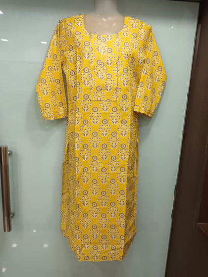 Cambric Cotton Kurti with Gota Pati on Sleeves and Neck