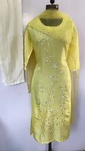 Load image into Gallery viewer, Yellow Dola Silk Kurti with Pearl Work and Aurganza Dupatta
