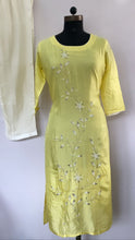 Load image into Gallery viewer, Yellow Dola Silk Kurti with Pearl Work and Aurganza Dupatta
