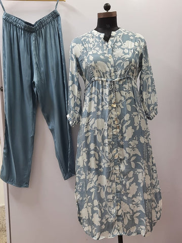 Trendy Flower Print Tunic with Pant