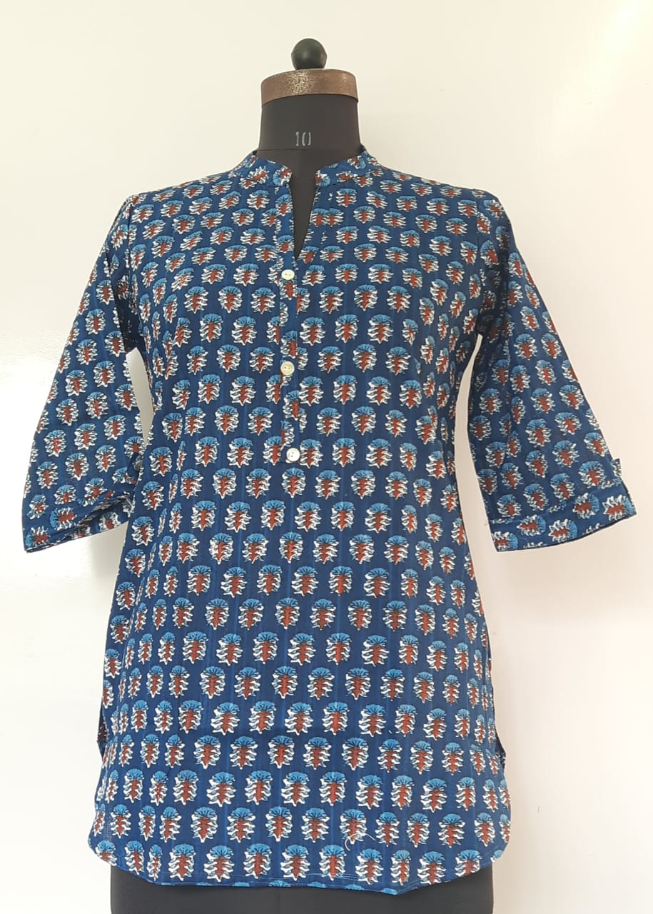 Trendy Cotton Blue Short Kurti