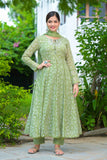 Green Anarkali Shifali Cut Work with Pant And Dupatta