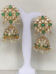 Emerald Kundan Work Jhumkas