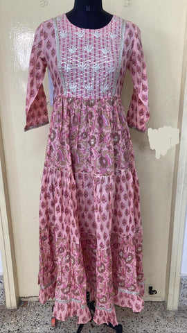 Pink Cotton Gown with Gota Pati Work